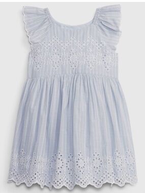 VGUC Baby Gap 100% Cotton Eyelet Ruffle Flutter Sleeve Dress, Size 3T